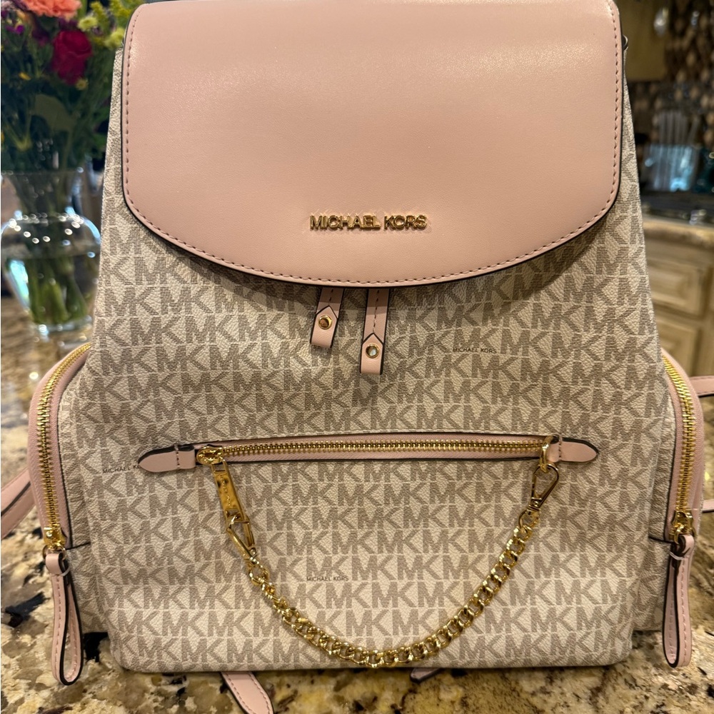 Michael Kors Blush and Cream Monogram Backpack
